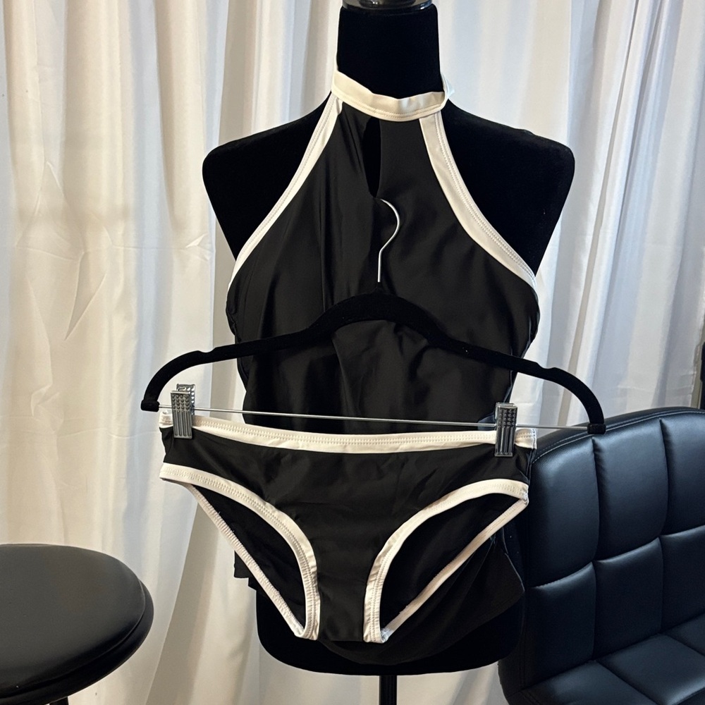 Black and White Halter Bikini Set